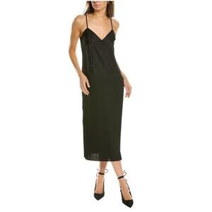 Rebecca Taylor Black Sateen Pleated Slip Dress